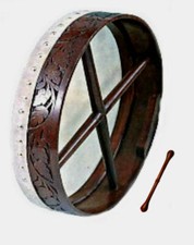 CP Brand New Bodhran Size 18" Hand Carved Natural Brown Rosewood Free Beater