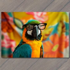 Art Print Parrot Nerdy Glasses Fun Strange Colorful Unreal Cute Unusual Bird