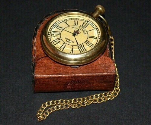 Antique Brass Pocket Watch with Leather Case Watch For Men Women Collection Gift - Picture 3 of 5