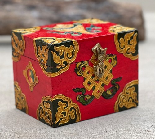 Reloj de joyería tallado a mano caja de madera pintada a mano Nepal recuerdo tesoros - Imagen 19 de 19