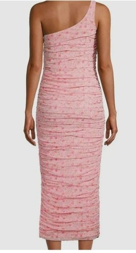 Elegant Womens Pink Floral One-Shoulder Ruched Midi Dress By Likely Size 12 Sexy - Picture 3 of 15