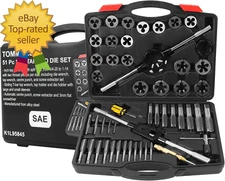 51-Pc 1/4-20 to 1-14 Jumbo Tap and Die Set SAE round Threading Dies for Threadin