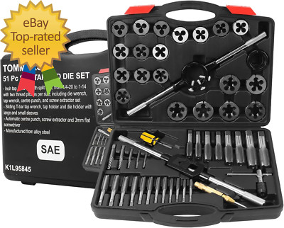 51-Pc 1/4-20 to 1-14 Jumbo Tap and Die Set SAE round Threading Dies for Threadin