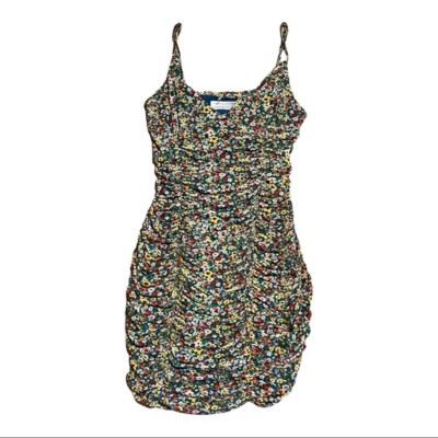knee length dresses for ladies Urban Outfitters Cherub Print Ruched Mesh Mini Dress Size Medium