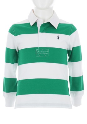 green and white hooped polo shirt