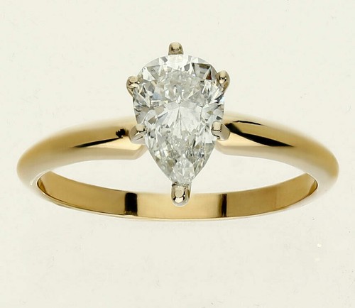 New w/tag 1.06CT H diamond solitaire engagement ring 14K yellow gold pear brill - Bild 3 von 9