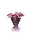 Fenton Lavender Purple Hobnail Trumpet Vase 3.5” Ruffled Top Art Glass