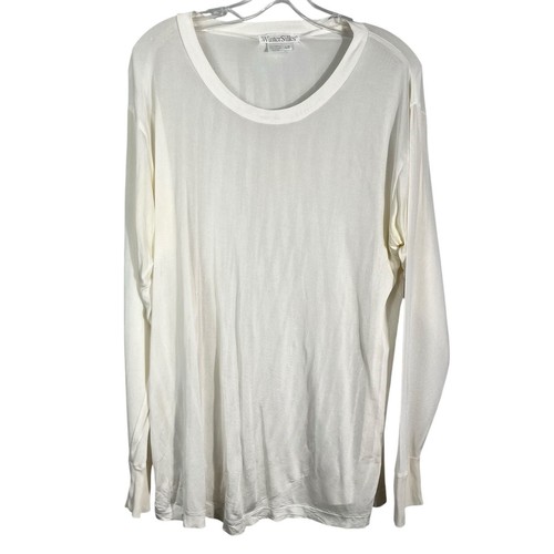 WinterSilks weiß elfenbein 100 % reine Seide Rundhalsausschnitt Langarm Lagenlook Top Large T