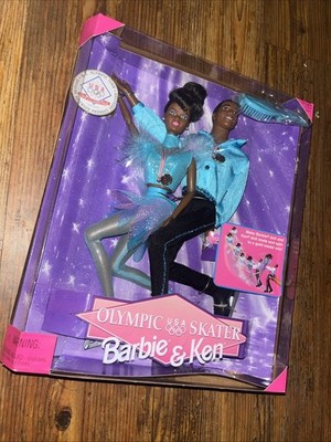 1997 Olympic Skater Barbie & Ken Dolls  African American 18727 Doll - See Pics
