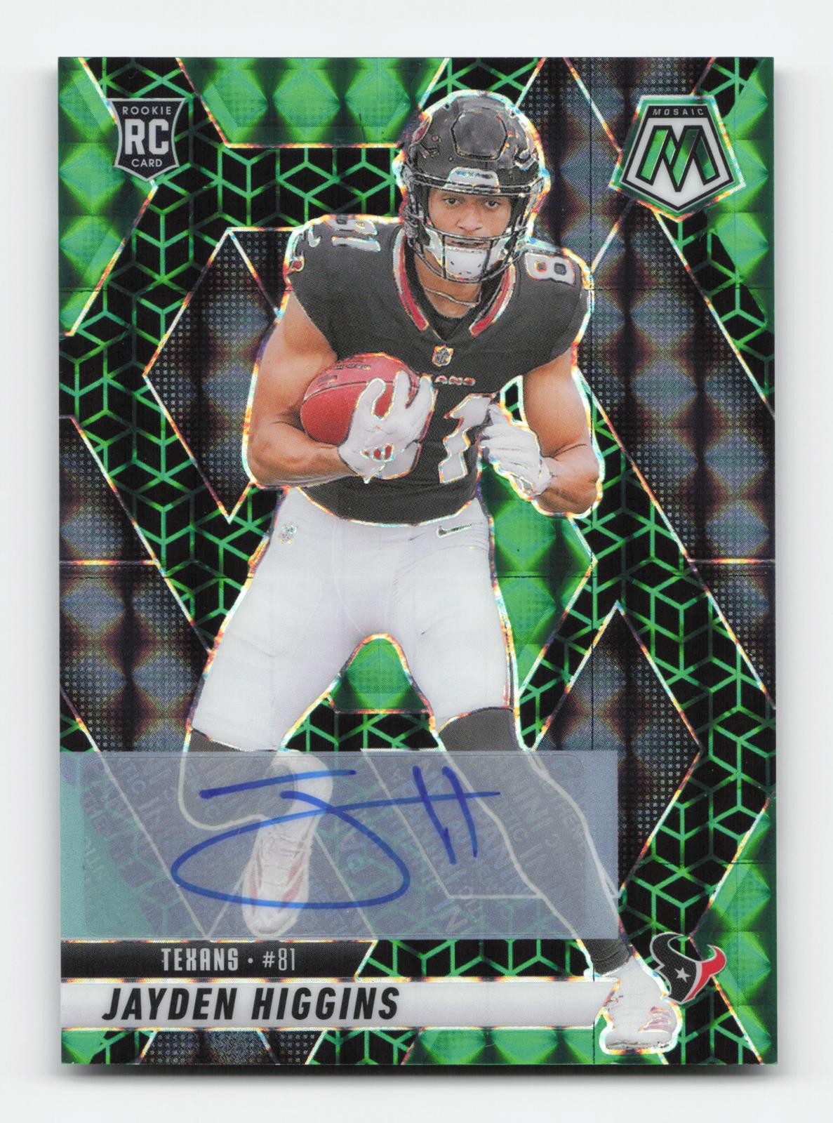 2025 Panini Mosaic #346 Jayden Higgins Rookie Auto Mosaic Green Spectris #/30