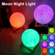 8cm LED Moon Lamp Night Light Battery Powered with Stand Starry Bedroom Decor