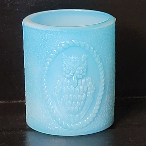 Vintage Mosser Owl Toothpick Holder Sky Blue Milk Glass 1970's Slag