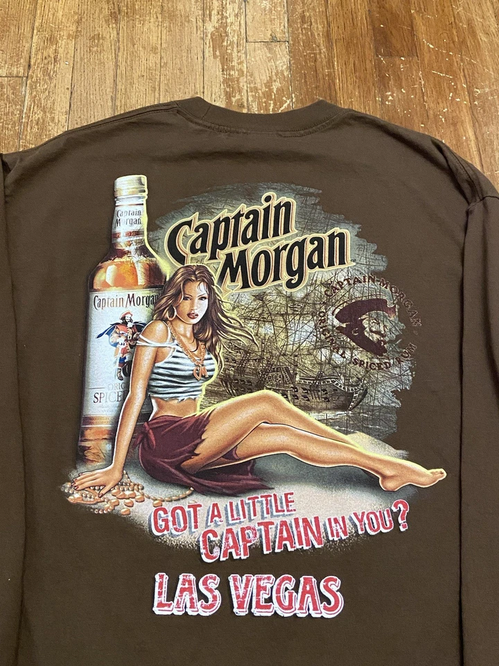 Camisa De Colección Y2K Captain Morgan Doble Cara Gráfico Logo Marrón Manga Larga XL Foto 3 de 4