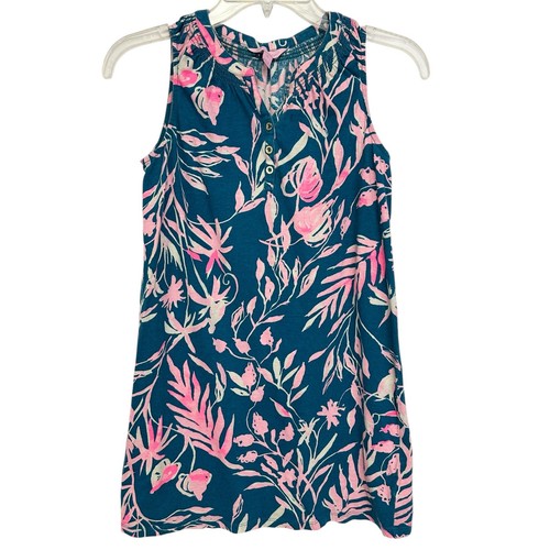 Lilly Pulitzer Essie Mini Dress Tidal Wave Floral Teal Sleeveless Girls Size XL - Picture 3 of 7