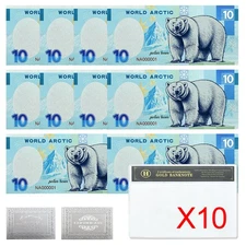 10pcs/Sleeves Arctic Polar Bear Silver Foil Banknotes – Unique Commemorative
