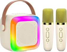 Kids Karaoke Machine Portable Bluetooth Speaker with 2 Wireless Microphones LED 