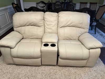 Leather Sofa with Recliner and Cup Holder for 2