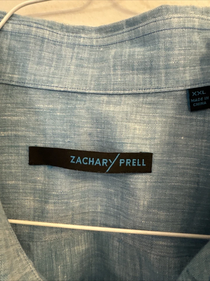 Camisa Zachary Prell Azul Mezcla de Lino Manga Corta Abotonada - XXL Foto 2 de 4