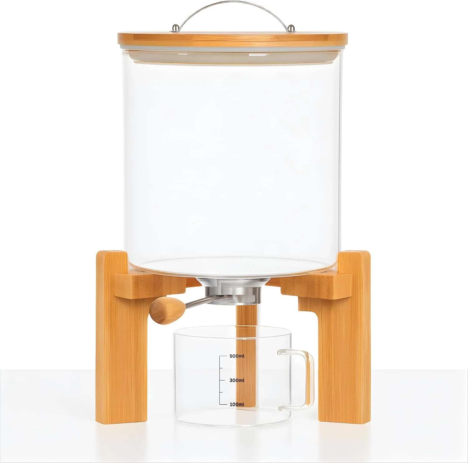 Airtight Glass Rice Dispenser with Bamboo Lid - 5L Storage Solution
