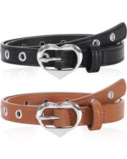 Girls Belt for Kid,2 Pcs Leather Belt Durable Hollow Cute Heart Buckle Gromme...