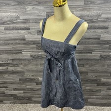Guess Jeans XS Blue Linen Cotton Chambray Sleeveless Tie Waist Dress