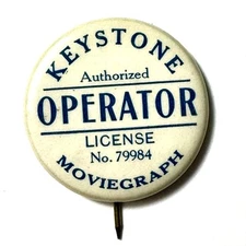1930's KEYSTONE MOVIEGRAPH OPERATOR 1.25" celluloid pinback button