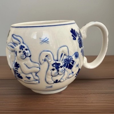 Vintage Hand Painted Delft Blue Bunny Rabbit 3D Coffee Cup Mug Netherlands