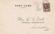 Canada 1921 Simcoe Duplex School Inspector PSC Wilsonville to Simcoe 3c Rate