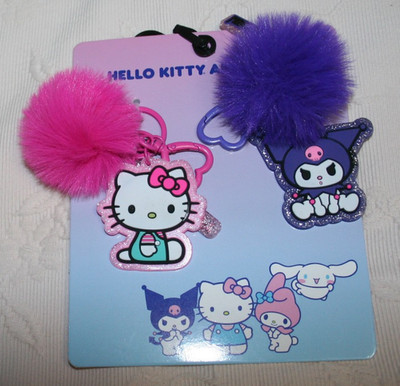 NWT SANRIO HELLO KITTY & FRIENDS bag keyring charms.KITTY & KUROMI. Pom pom.CUTE