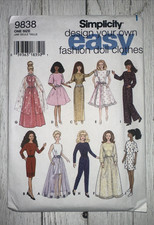9838 Simplicity Sewing Pattern Design Your own Easy 11 1/2" Fashion Doll Clothes