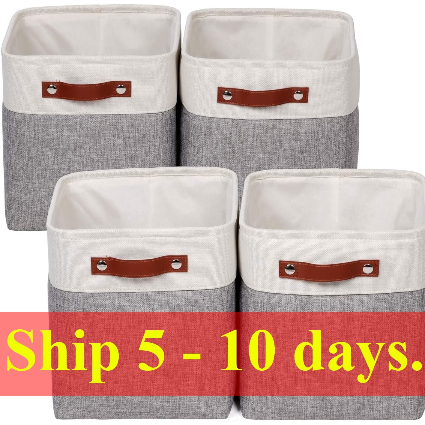 Fabric Storage Cube Bins Set of 4 with PU Handles for Home Closet Organization