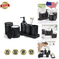 Luxury 6-Piece Matte Black Bathroom Accessory Set - Resin Organizer, Vanity Tray