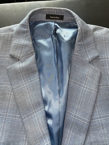 Pronto Uomo Platinum Blue Windowpane Wool Blend Blazer 48R, pockets sown shut! - Picture 2 of 20