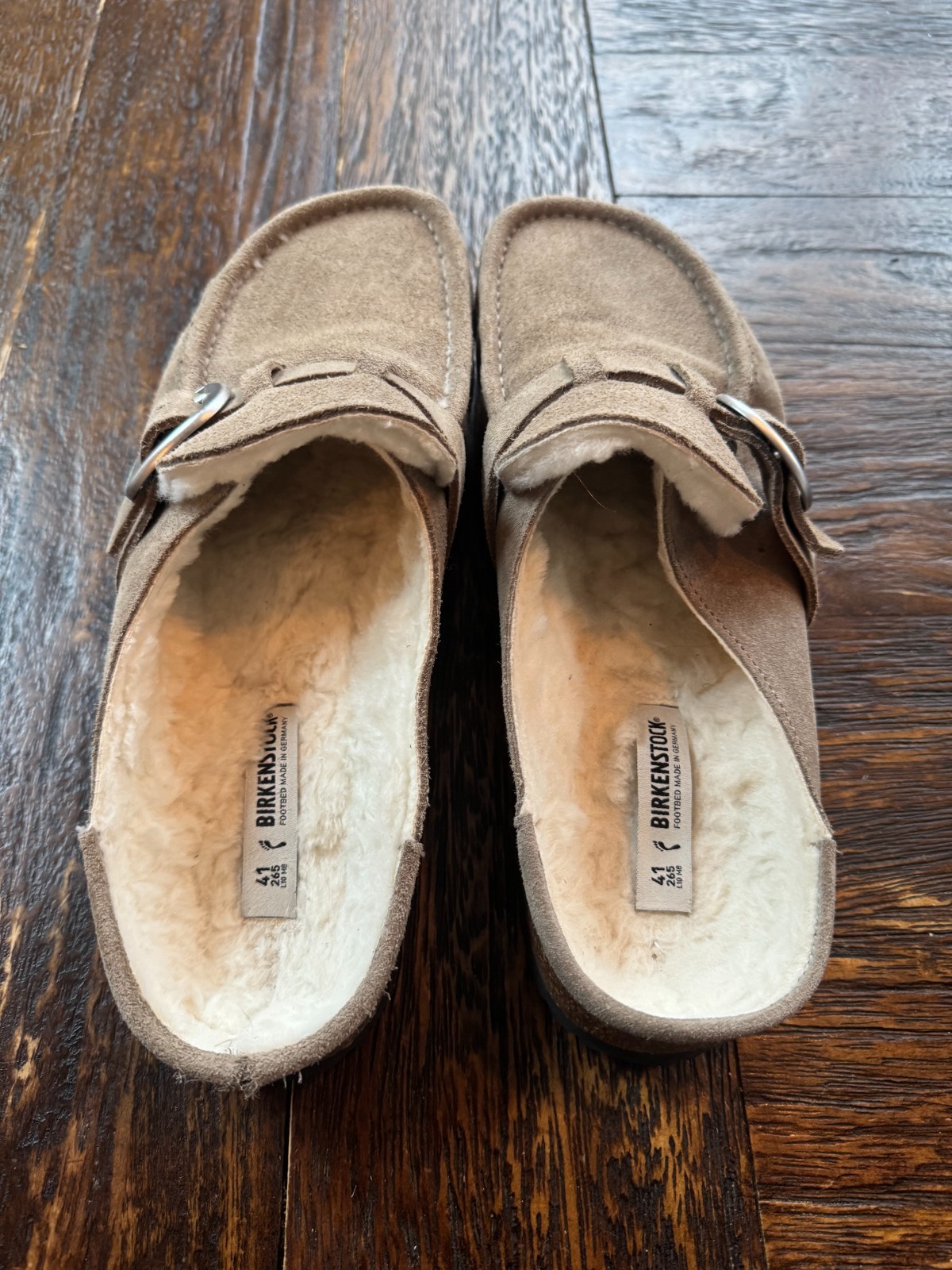 Birkenstock Buckley Shearling Taupe Suede Leather Clogs SZ  EU41 M8 / W10 NEW image 4