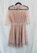 Queenia Mock Neck Pink Lace Vintage Inspired Full Skirt Dress