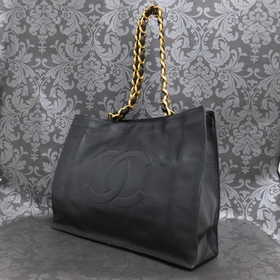 CHANEL Lamb Skin Leather COCO Black Chain Tote Bag Handbag #2837 Rise-on