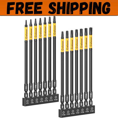 14PCS Impact Long Torx Bit Set, 6-Inch, T7 T40, Tamper Proof Star Bits Set, Magn