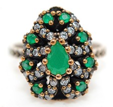 Ottoman Empire Style 1CT Treated Emerald 925 Sterling Silver Ring Sz 7 HB4