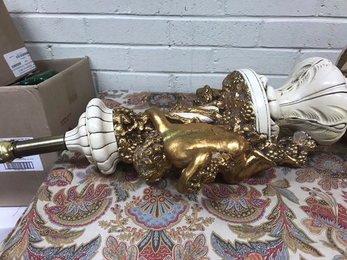 VTG FUGGITI STUDIOS LAMP 1969 CHERUB DESIGN CREAM WITH GOLD HOLLYWOOD REGENCY - Picture 18 of 19