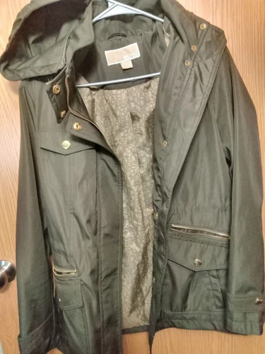 Giacca donna MICHAEL KORS con cappuccio e zip bottoni oro verde scuro taglia S