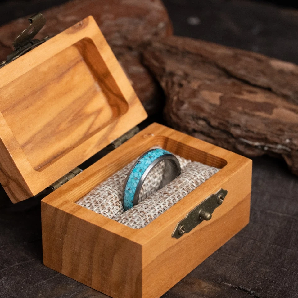 Alianza de boda Meteorito x Turquesa Carburo de Tungsteno para mujer u hombre 6 mm Foto 2 de 4