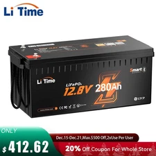 LiTime 12V 280Ah Bluetooth LiFePO4 Lithium Battery BMS For RV Trailer Off-grid