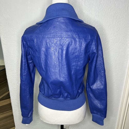 New! Coalition Cobalt Blue Faux Leather Moto Bomber Crop Women Jacket Sz S - Picture 3 of 13