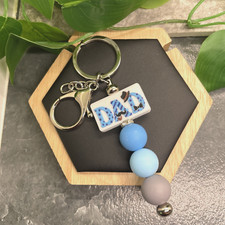 5" Silver-Tone DAD Father Silicone Bead Purse Tumbler Charm Keychain B6840