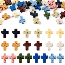 40Pcs Dyed Cross Synthetic Lava Rock Beads Strands For Jewelry Making 11x9x3mm