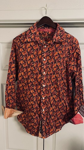 CAMICIA ESCLUSIVA ABITO BOTTONE ROBERT GRAHAM ARANCIONE FLOREALE PAISLEY POLSINO FLIP - Foto 14 di 20