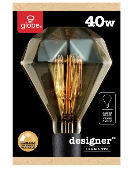 Globe Designer DIAMENTE Amber Glass BR30 Decorative Bulb 40 watts E26 84644 NEW - Image 2 of 2