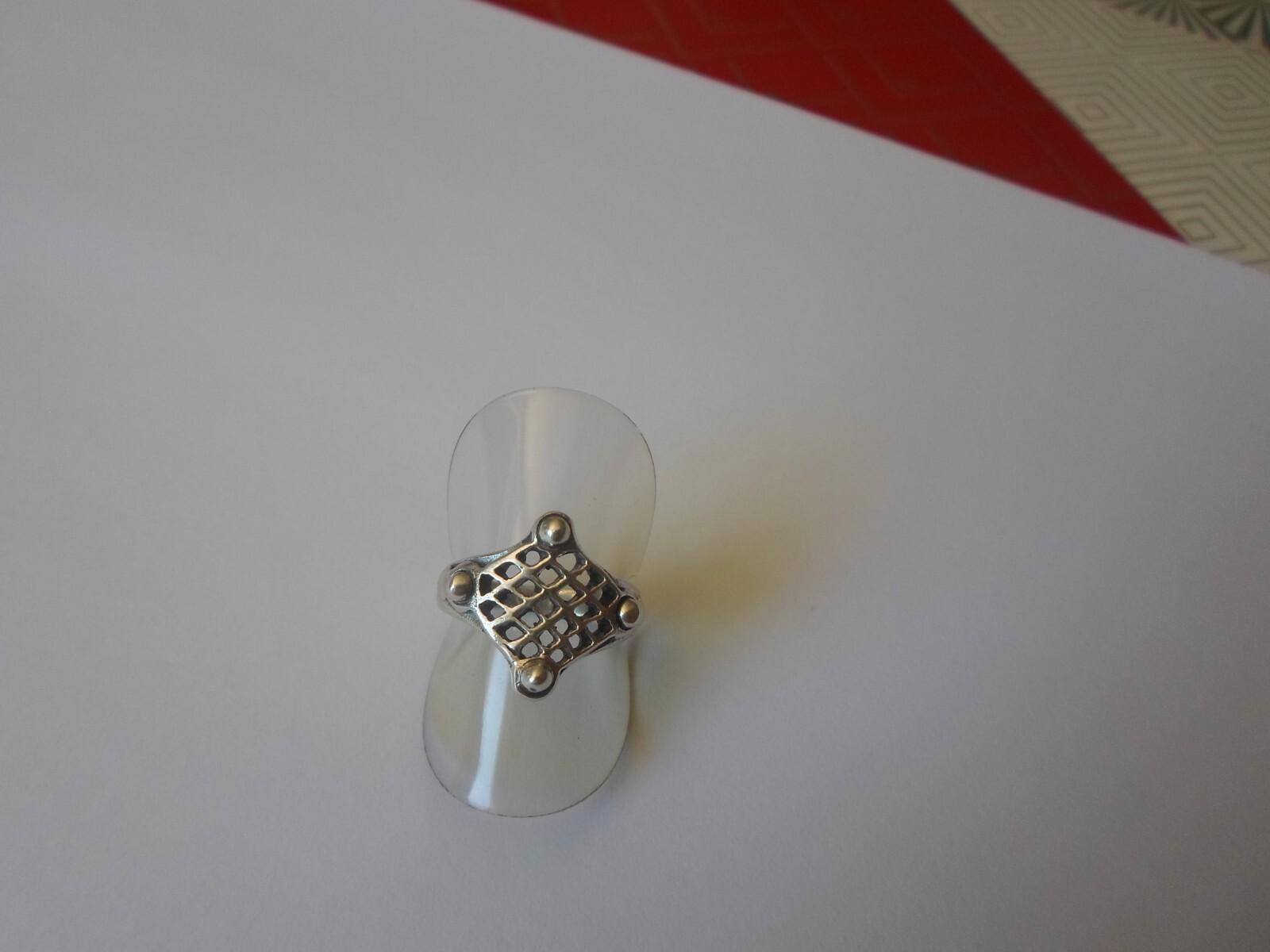 solid silver ring, openwork grid, size 51 - image 8