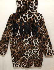 Victoria's Secret Pink Leopard Sherpa Lined Cozy Plush Hooded Robe Logo XS S  