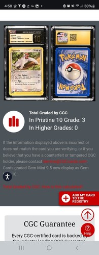 (POP 3) CGC 10 PRISTINE Vigoroth EX Ruby & Sapphire 47/109 Pokemon Card 2003 - Picture 4 of 4